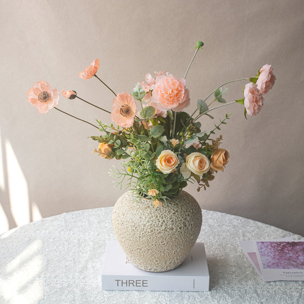 Hand tied Table Flower Arrangement with soft - hued blooms in a ceramic vase, ideal for adding an elegant touch to home decor.