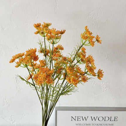 Realistic Artificial Lace Flowers showcasing bright orange blooms, great for bringing a lively accent to interior decor.