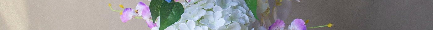 Everlasting Bouquet,Handmade high-realism Orchid artificial flower bouquet in a vase with blue and white flowers, shop decor.