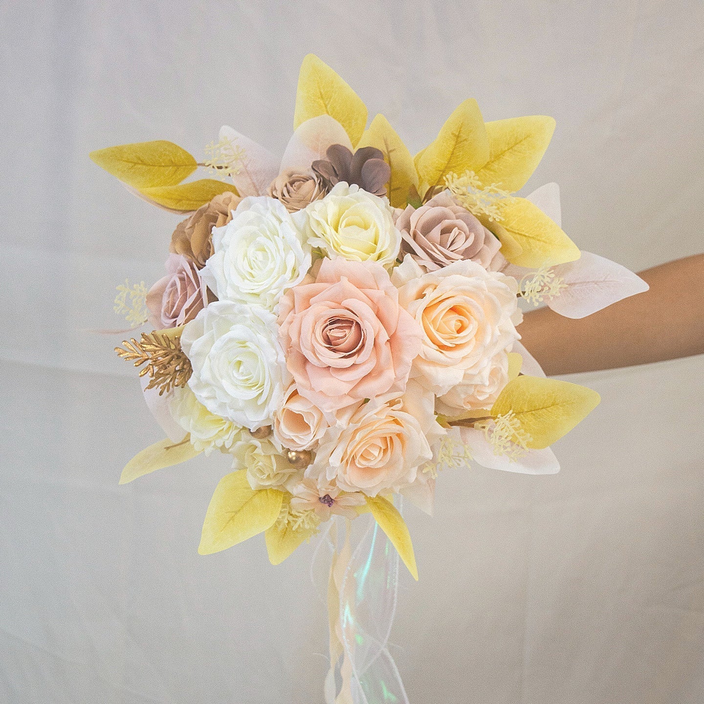 Timeless Pink Champagne and Powder Gray Bridal Bouquet: Infuse Lasting Warmth into Your Precious Moments