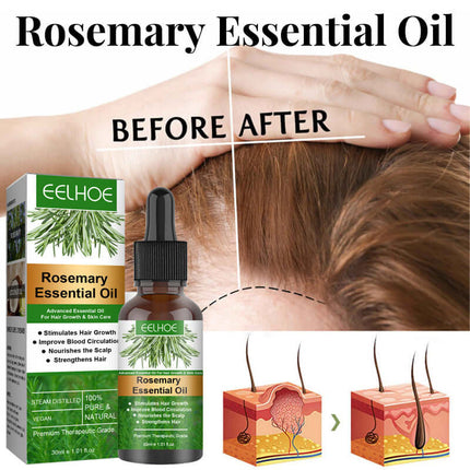 Rosemary Hair Essential Oil,  Mild Scalp Care, Deep Moisturizing ,Silky Shine, Natural Volume, Hair Thickening, Reduces Hair Loss,Hair Care,Plant extract, Easy to Absorb,Convenient to use EELHOE