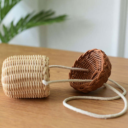 Rattan Handheld Mini Bag, Plant-Based Woven Crossbody, Kids Photo Prop Cute Basket, Decorative Storage Basket, Eco-Friendly Natural Weave