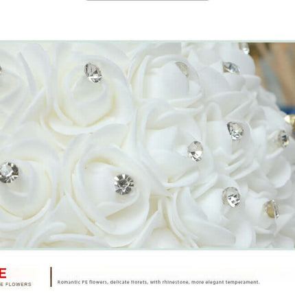 Bridal Rhinestone-Imitation Bouquet, Artificial Roses Flowers,Stylish White Rose Bouquet, PE and Lace, Luxury Wedding Decoration
