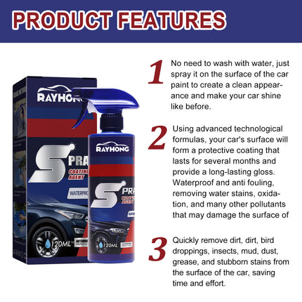 Car Coating Spray, Car Paint Maintenance, Paint Surface Stain Removal, Brightening, Nano Coating, Long-Lasting Shine, Water & Stain Resistance, Spray Coating Agent  Rayhong