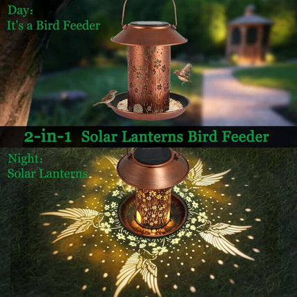 Solar-Powered Bird Feeder Projection Garden Lamp,Bird Feeder Light,Iron,Hollow,Waterproof,Hummingbird Pattern,Decorative,Gift,Courtyard Light