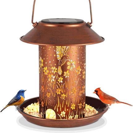 Solar-Powered Bird Feeder Projection Garden Lamp,Bird Feeder Light,Iron,Hollow,Waterproof,Hummingbird Pattern,Decorative,Gift,Courtyard Light