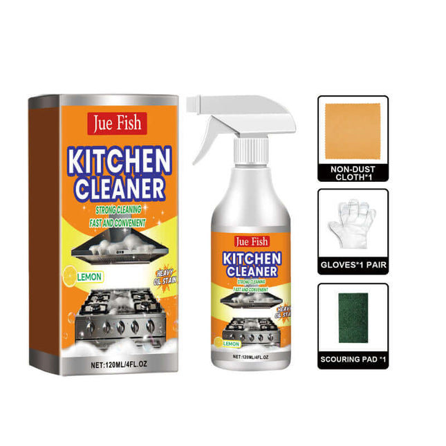Kitchen Grease Cleaner,Multi-Effect Cleaning, Suitable for Kitchen Range Hoods & Stovetops, Quick Scaling Removal, Heavy Oil Stains & Stubborn Dirt, Easy to Use, Time & Effort Saving  Jue Fish