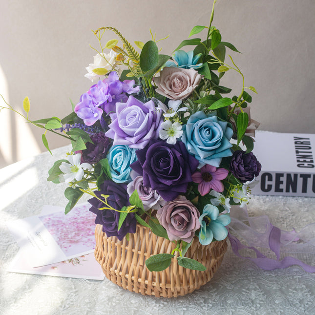 Premium Flannel Purple-Blue Artificial Bouquet, High-Quality & Easy-Care, Wedding/Photo/Bedroom Use