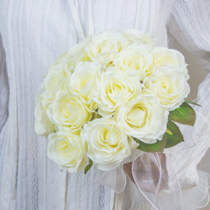 Artificial Flower Realistic Cream Athena Rose Bouquet_Wedding Photo Prop_Living Room Decor