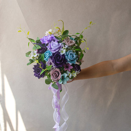Premium Flannel Purple-Blue Artificial Bouquet, High-Quality & Easy-Care, Wedding/Photo/Bedroom Use