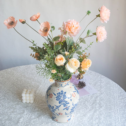 Ready-to-Use Artificial Flowers Arrangement – High-Quality Faux Silk Home Decor,No-Assembly
