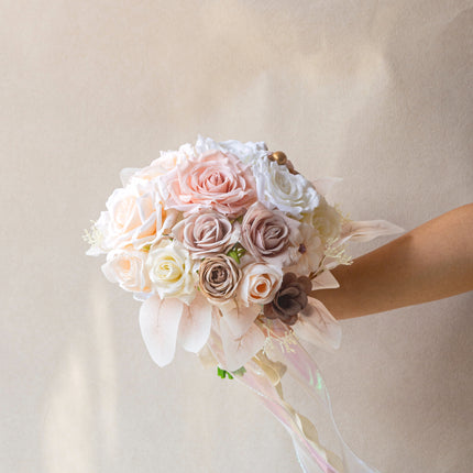 Bridal Exclusive Highly Realistic Pink-White Artificial Bouquet - Lifelike Texture & Soft Touch for Wedding & Home Use