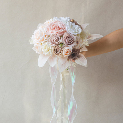 Bridal Exclusive Highly Realistic Pink-White Artificial Bouquet - Lifelike Texture & Soft Touch for Wedding & Home Use