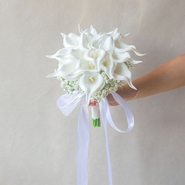 High-Simulation White Calla Lily Bouquet - Lifelike Artificial Wedding Flower for Home & Decoration,Wedding Photography Prop