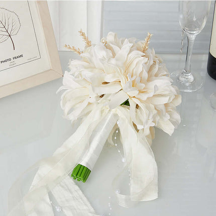 Bridal Bouquet,  Silk-Like Artificial Flowers Look Like Real, Champagne Color with Luxury Feel, Korean Style, Studio Photography Prop