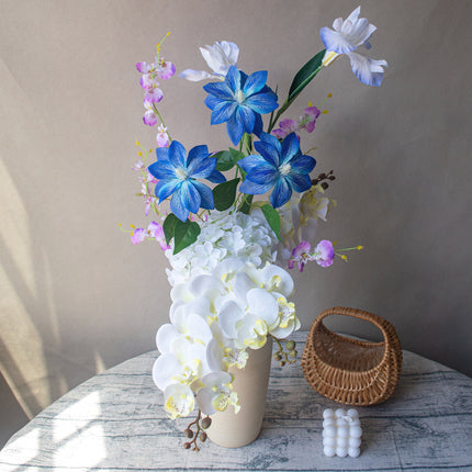 Artificial Flower,High-Realism Clematis-Centered Mixed Bouquet_Silk-Like Home Flower Arrangement,Photo Prop