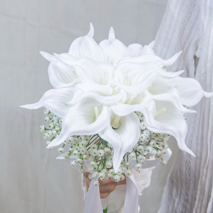 High-Simulation White Calla Lily Bouquet - Lifelike Artificial Wedding Flower for Home & Decoration,Wedding Photography Prop