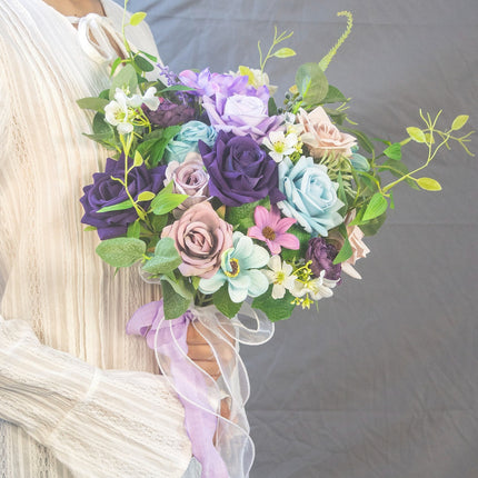 Premium Flannel Purple-Blue Artificial Bouquet, High-Quality & Easy-Care, Wedding/Photo/Bedroom Use