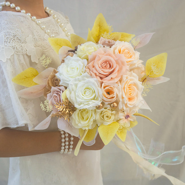 Romantic artificial wedding bouquet with lifelike petals,Soft handfeel- for wedding photos & home
