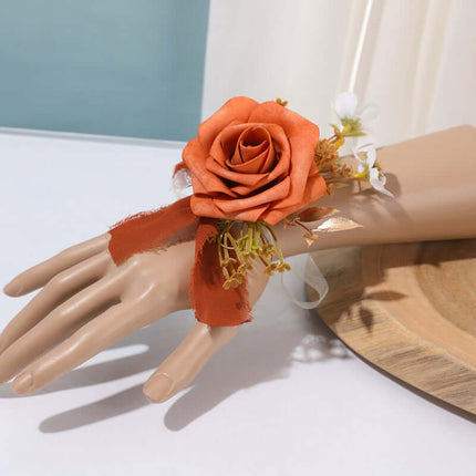 Artificial Rose Flowers Wedding Bouquet, Silk-Like Material, Groom's Boutonniere, Bride's Wrist Corsage, Forest-Style Handheld Bouquet