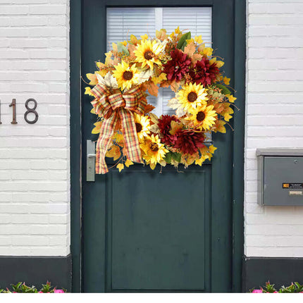 Realistic Artificial Sunflower Wreath, Plastic and Cloth, Autumn Wreath, Suitable for Home Door Decoration, Harvest Festival, Thanksgiving