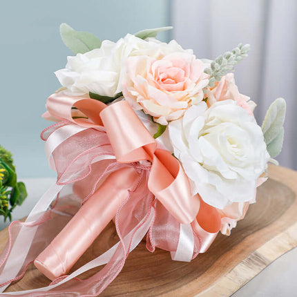 Artificial Wedding Roses Flowers, Bride's Bouquet, Silk-Like Texture, Lace Flower Ball,  Photography Props