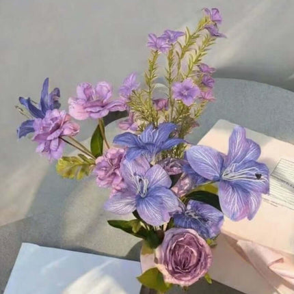 Realistic  Artificial Flower Silk like Bouquet Set, Oil Painting Style, Purple Tone, Photography Scenery, Flower Arrangement, Window Display Soft Decor Matching