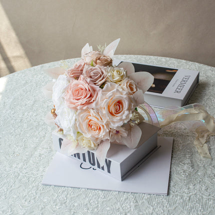 Bridal Exclusive Highly Realistic Pink-White Artificial Bouquet - Lifelike Texture & Soft Touch for Wedding & Home Use