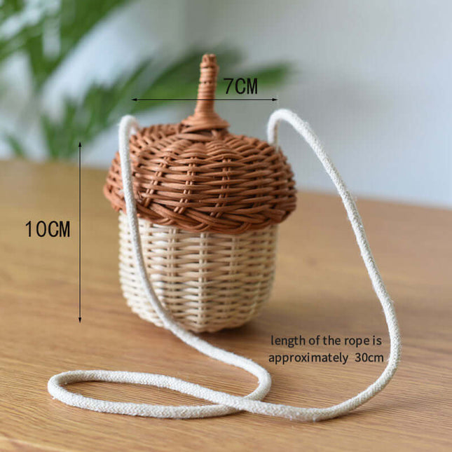 Rattan Handheld Mini Bag, Plant-Based Woven Crossbody, Kids Photo Prop Cute Basket, Decorative Storage Basket, Eco-Friendly Natural Weave