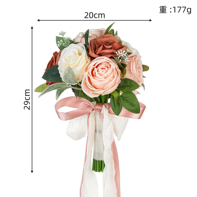 Bridal Bouquet, Artificial Roses Flowers, Wedding Decoration,Silk Like,Water Drop Shape, Wedding Photography Props