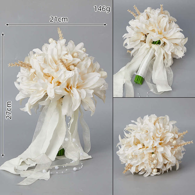 Bridal Bouquet,  Silk-Like Artificial Flowers Look Like Real, Champagne Color with Luxury Feel, Korean Style, Studio Photography Prop