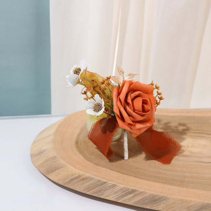 Artificial Rose Flowers Wedding Bouquet, Silk-Like Material, Groom's Boutonniere, Bride's Wrist Corsage, Forest-Style Handheld Bouquet