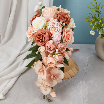 Bridal Bouquet, Artificial Roses Flowers, Wedding Decoration,Silk Like,Water Drop Shape, Wedding Photography Props