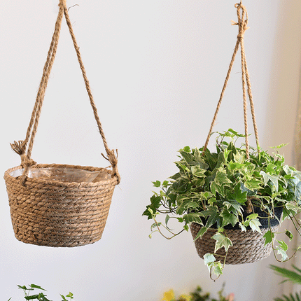 Handmade Hanging Cattail Flowerpot, Creative Hanging Planter, Storage Basket ,Home Decoration