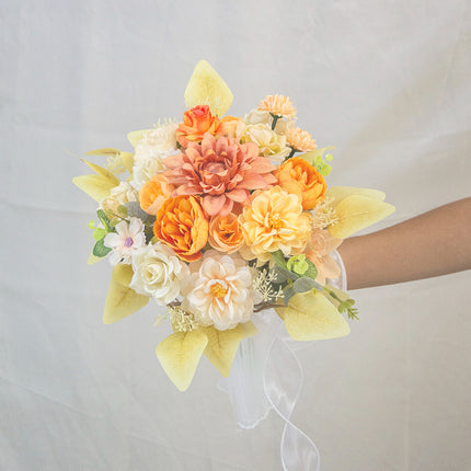 Artificial Flowers,High-Grade Simulated Silk Like Flower Bride’s Bouquet - Sunshine Orange-Yellow, High Simulation for Wedding/Photo/Home Decor
