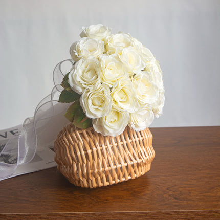 Artificial Flower Realistic Cream Athena Rose Bouquet_Wedding Photo Prop_Living Room Decor