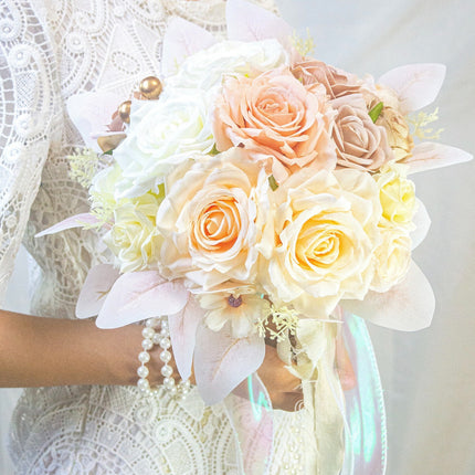 Bridal Exclusive Highly Realistic Pink-White Artificial Bouquet - Lifelike Texture & Soft Touch for Wedding & Home Use