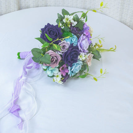 Premium Flannel Purple-Blue Artificial Bouquet, High-Quality & Easy-Care, Wedding/Photo/Bedroom Use