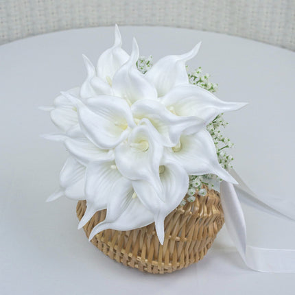 High-Simulation White Calla Lily Bouquet - Lifelike Artificial Wedding Flower for Home & Decoration,Wedding Photography Prop