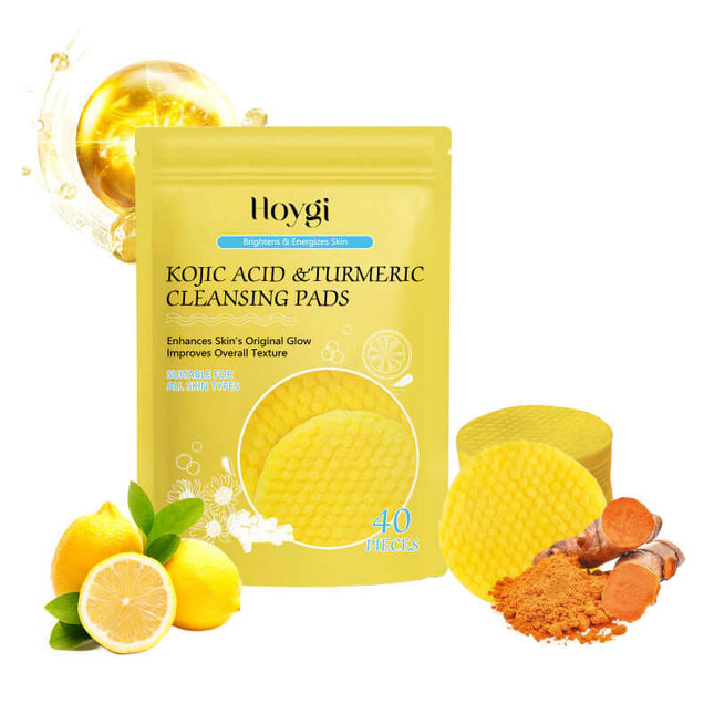 Turmeric Kojic Acid Cleansing Pads,Cleanse Facial Skin and Pores, Refreshing & Non-Greasy, Remove Makeup, Gently Exfoliate, Cleansing Pads, Suitable for Sensitive Skin HOYGI