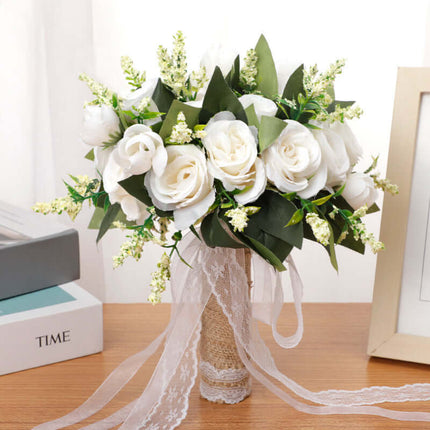 Bridal Artificial Bouquet Flowers, Silk-Like Roses, Realistic Appearance, Forest-Style Outdoor Wedding, Photography Prop