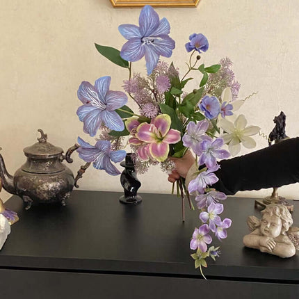 Realistic  Artificial Flower Silk like Bouquet Set, Oil Painting Style, Purple Tone, Photography Scenery, Flower Arrangement, Window Display Soft Decor Matching