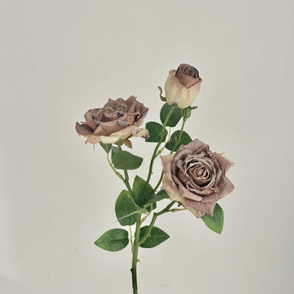 Silk Cloth High-Realistic Menta Rose Artificial Flowers, Handheld Bouquet, Vintage Style, 3 Heads with Faded Edges & Oil Painting Effect, Suit for Wedding Anniversaries/Birthday Gifts
