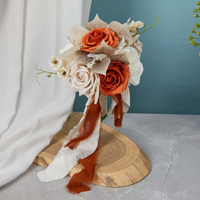 Outdoor Realistic Bridal Bouquet, Wedding Artificial Rose Flowers, Lifelike Texture,Bohemian Style,Photography Props