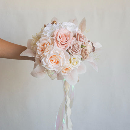 Bridal Exclusive Highly Realistic Pink-White Artificial Bouquet - Lifelike Texture & Soft Touch for Wedding & Home Use