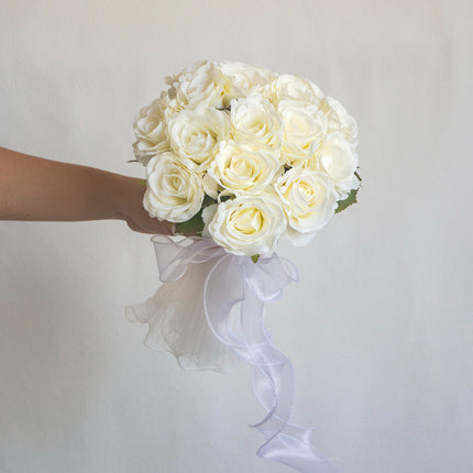 Artificial Flower Realistic Cream Athena Rose Bouquet_Wedding Photo Prop_Living Room Decor