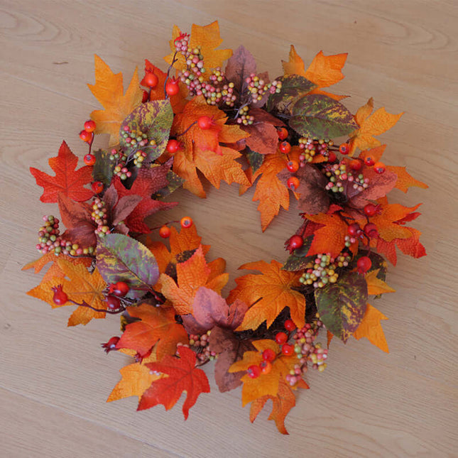 Artificial Flower Wreaths, Fall Arrangements,Home Decor, Autumn Thanksgiving Door Decor, Look Like Real Maple Leaves & Berries