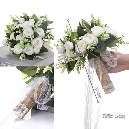 Bridal Artificial Bouquet Flowers, Silk-Like Roses, Realistic Appearance, Forest-Style Outdoor Wedding, Photography Prop