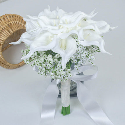 High-Simulation White Calla Lily Bouquet - Lifelike Artificial Wedding Flower for Home & Decoration,Wedding Photography Prop