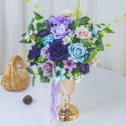 Premium Flannel Purple-Blue Artificial Bouquet, High-Quality & Easy-Care, Wedding/Photo/Bedroom Use